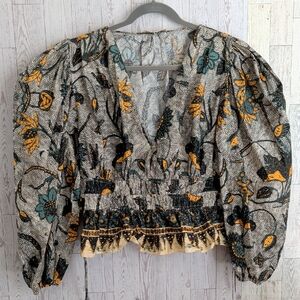 Ulla Johnson Cream Blouse with Yellow & Teal Floral Print